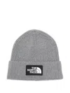 The North Face Grey Logo Patch Beanie Hat In Gray