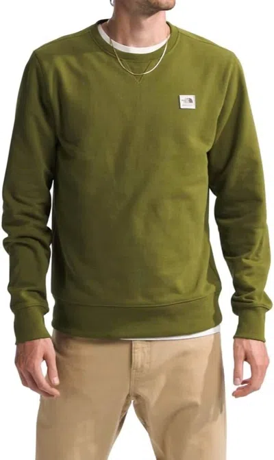 The North Face Heritage Patch Crew Sweatshirt In Forest Olive In Multi