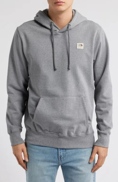 The North Face Heritage Patch Recycled Cotton Blend Hoodie In Medium Grey Heather/heritage