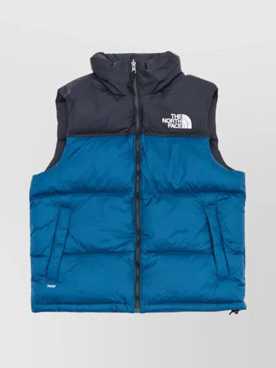 The North Face High Collar Sleeveless Two-tone Vest In Blue