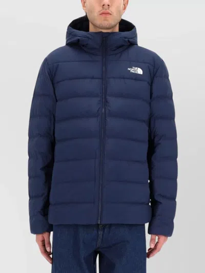 The North Face Hooded Quilted Jacket Featuring Elastic Cuffs In Blue
