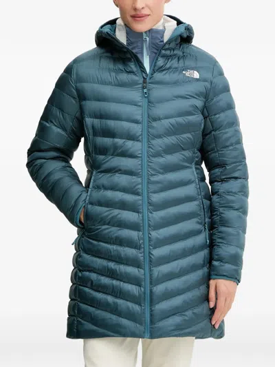 The North Face Huila Hooded Quilted Parka Coat In Blue