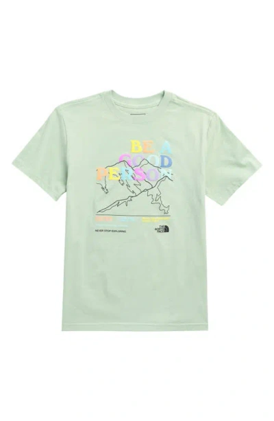 The North Face Kids' Adventure Cotton Graphic T-shirt In Misty Sage/ Be A Good Person