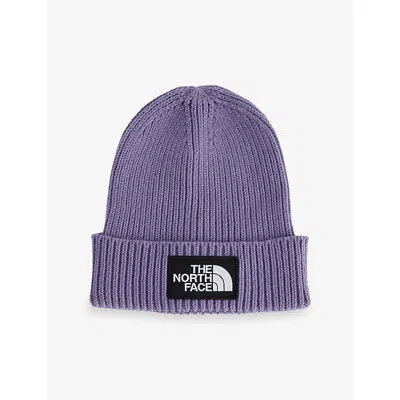 The North Face Kids Box Logo Patch Knitted Beanie Grounded Plum In Purple