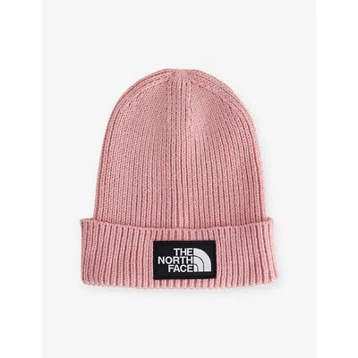 The North Face Kids Box Logo Patch Knitted Beanie Primros In Pink