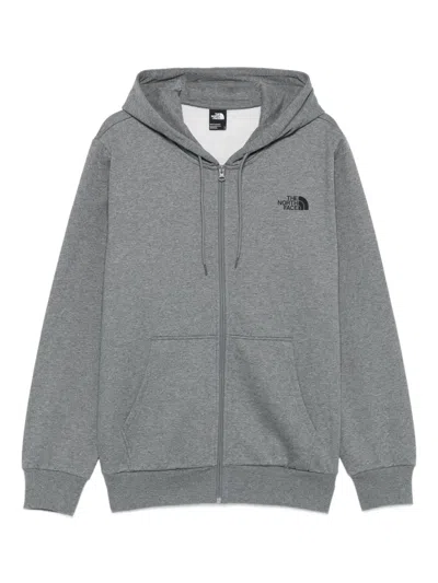 The North Face Logo-embroidered Zip-up Hoodie In Gray