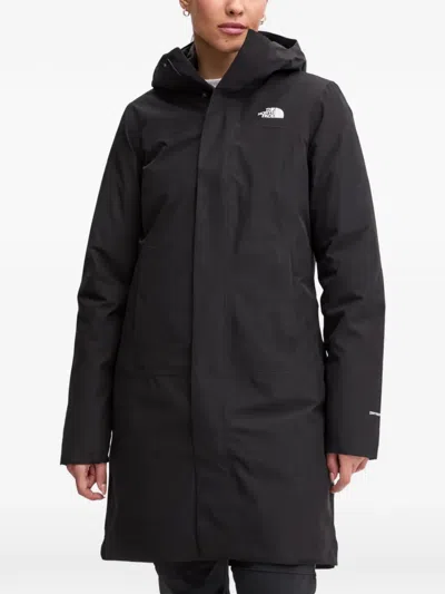 The North Face Logo Hooded Coat In Black