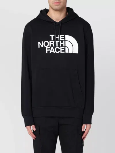 The North Face Logo Hoodie Kangaroo Pocket Ribbed Cuffs In Black