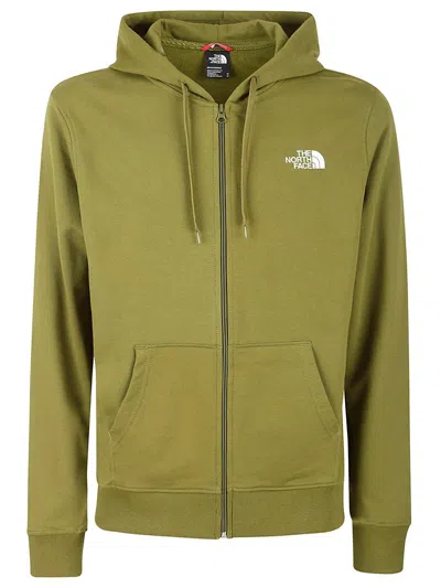The North Face Logo Printed Zip-up Hoodie In Forest Olive