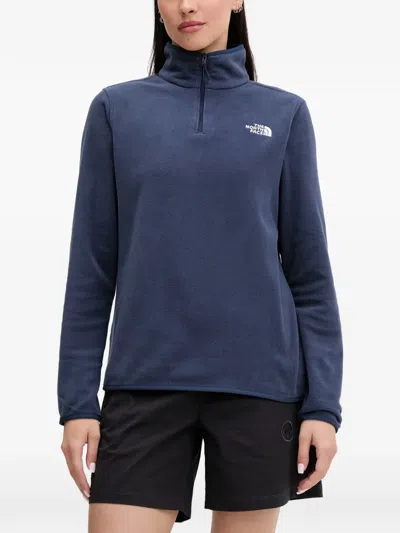 The North Face Logo-embroidered Quarter-zip Sweatshirt In Blue