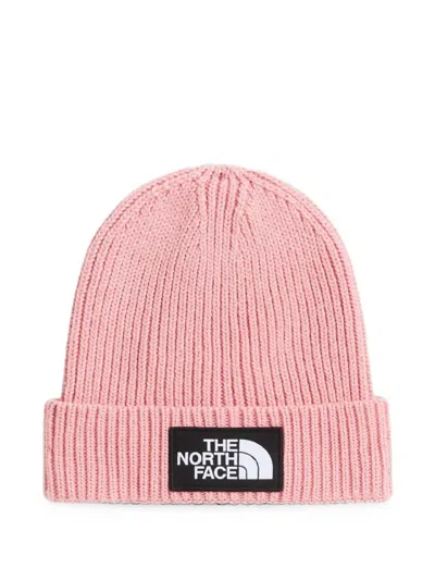 The North Face Logo-patch Ribbed Beanie Hat In Pink