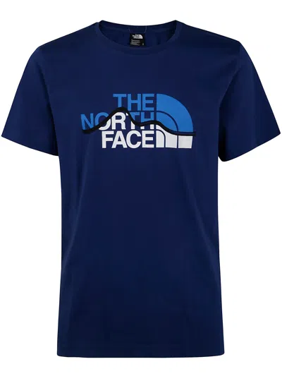 The North Face Man Short Sleeves Mountain Line Tee In Blue
