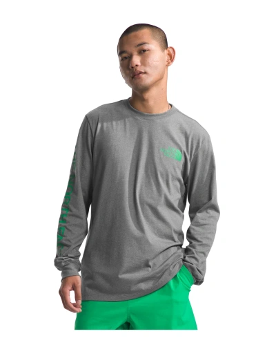 The North Face Men's Graphic Long-sleeve Hit T-shirt In Tnf Medium Gray Heather,optic Emerald