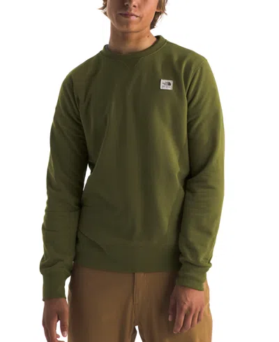 The North Face Men's Heritage Patch Crewneck Sweatshirt In Forest Olive,heritage Patch