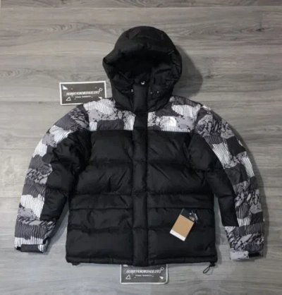 Pre-owned The North Face Men's Hmlyn Hooded Puffer Down Parka Jacket - Black Printed -