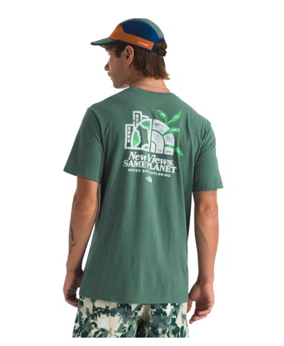 The North Face Men's Short Sleeve New Views Same Planet Earth Dome T-shirt In Green