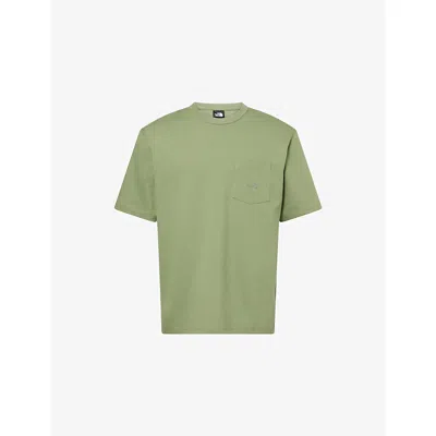 The North Face Mens Embroidered-logo Patch-pocket Cotton T-shirt Bark Mist In Green