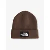 The North Face Mens Smokey Brown Logo Box Ribbed Stretch-woven Beanie In Brown