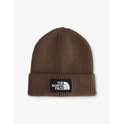 The North Face Mens Smokey Brown Logo Box Ribbed Stretch-woven Beanie