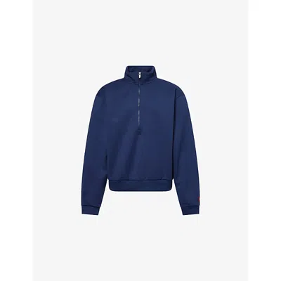 The North Face Mens Summit Navy Redbox Half-zip Cotton-blend Sweatshirt In Blue