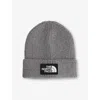 The North Face Mens Tnf Medium Grey Heather Logo Box Ribbed Stretch-woven Beanie In Gray