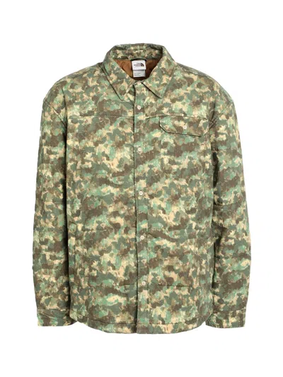The North Face Military Olive Stippled Camo Print M66 Stuffed Shirt Jacket In Green