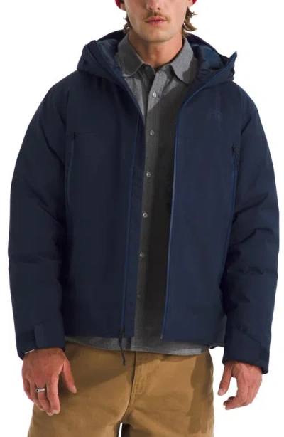 The North Face Mountain Range Down Hooded Jacket In Blue