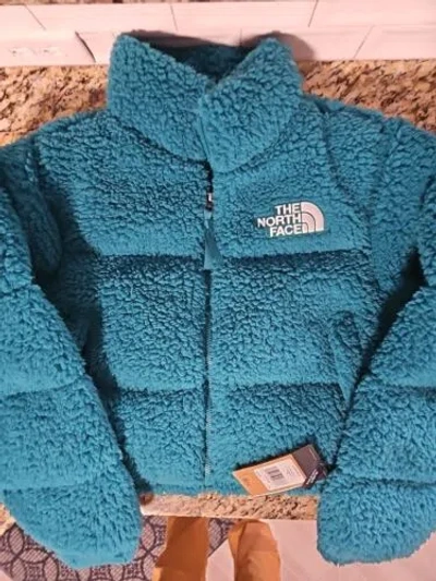 Pre-owned The North Face North Face High Pile Sherpa Crop Nuptse Jacket Women Size Medium Harbor Blue ?