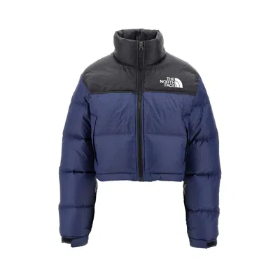 The North Face Down Jacket Nuptse Cropped Black In Blue