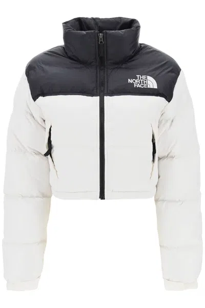 The North Face Nuptse Logo Embroidered Cropped Puffer Jacket In White