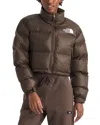 The North Face Nuptse Cropped Jacket In Smokey Brown