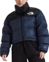 The North Face Nuptse Cropped Jacket In Summit Navy/tnf Black