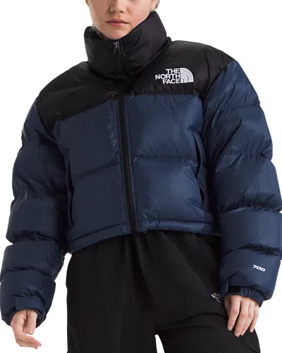 The North Face Nuptse Cropped Jacket In Summit Navy/tnf Black