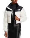 The North Face Nuptse Cropped Jacket In White Dune/tnf Black