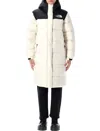 The North Face Hooded Drawcord Nuptse Parka Pockets In White Dune/tnf Black