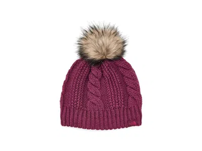 The North Face Oh Mega Faux Fur Pom Lined Beanie Traditional Women's Hats Burgundy Crush, Polyester In Purple