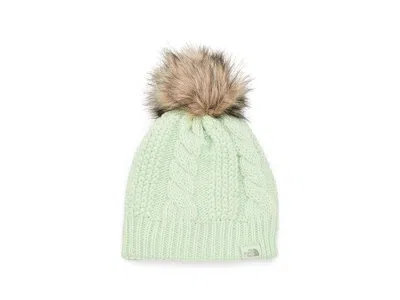The North Face Oh Mega Faux Fur Pom Lined Beanie Traditional Women's Hats Calcified Lime, Polyester In Green