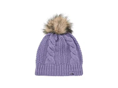The North Face Oh Mega Faux Fur Pom Lined Beanie Traditional Women's Hats Grounded Plum, Polyester In Purple