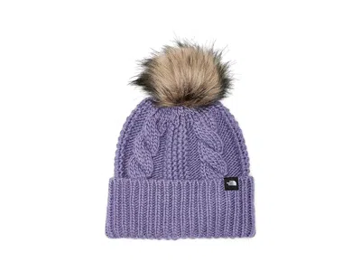 The North Face Oh Mega Fur Pom Beanie (little Kid/big Kid) Extreme Cold Weather Gloves Grounded Plum, Polyester In Purple