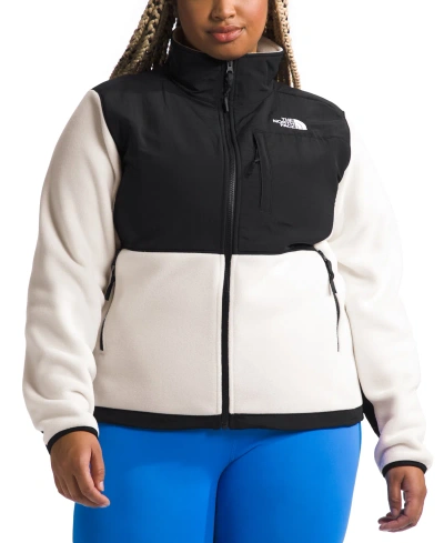 The North Face Plus Size Denali Zip-front Long-sleeve Jacket In White Dune,tnf Black