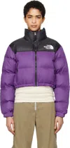 The North Face Purple & Black Nuptse Short Down Jacket In S96 Peak Purple/tnf