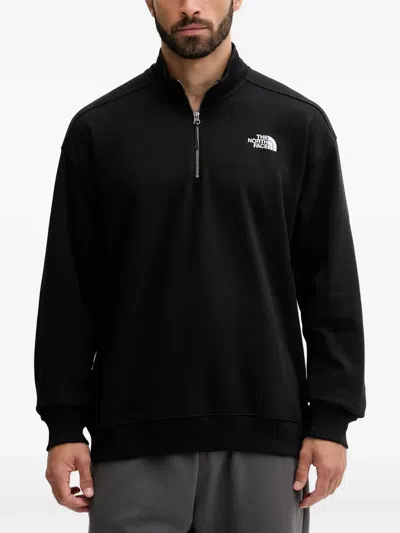 The North Face Quarter-zip Logo-embroidered Sweatshirt In Black
