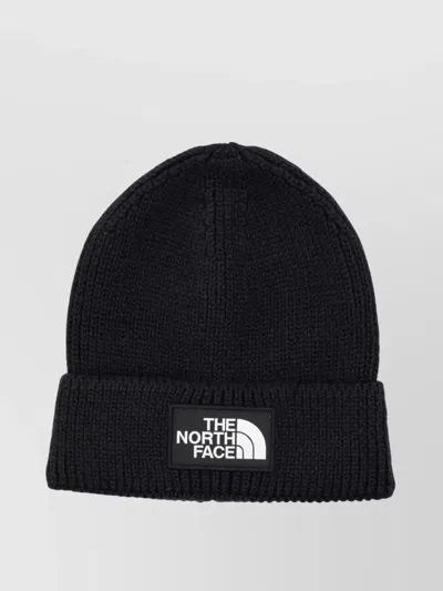 The North Face Ribbed Knit Logo Cuff Beanie In Black