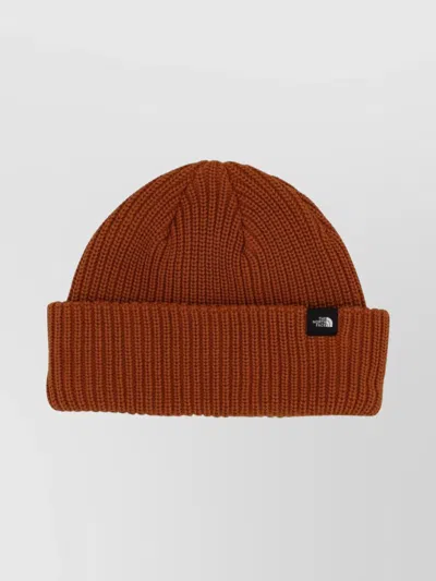 The North Face Ribbed Texture Hat Folded Cuff In Brown