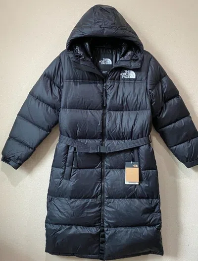 Pre-owned The North Face Size Run Big- Women's Nuptse Belted Long Parka 700 Fill Down Coat In Black