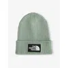The North Face Slate Moss Kids' Tnf Box-logo Knitted Beanie Hat In Green