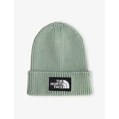 The North Face Slate Moss Kids' Tnf Box-logo Knitted Beanie Hat In Green