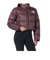The North Face Nuptse Crop Jacket In Purple