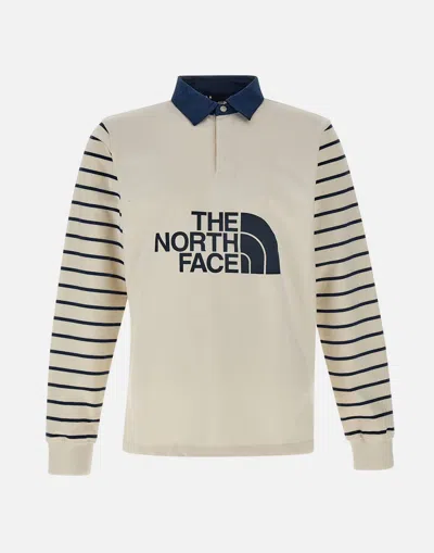 The North Face Tnf Easy Rugby Cotton Polo Shirt In White And Blue