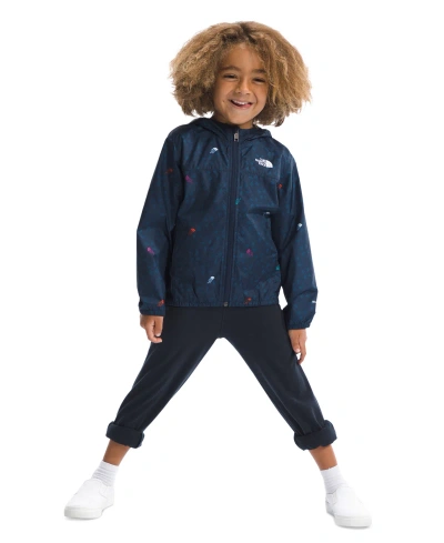 The North Face Kids' Toddler & Little Boys Never Stop Hooded Windwall Jacket In Summit Navy Tnf Shadow Toss Print